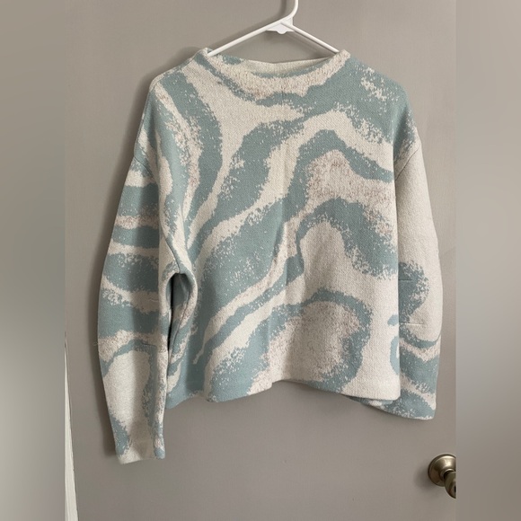 Sleeping On Snow Sweaters - Anthropologie Sleeping On Snow Blue and White Cropped Sweater